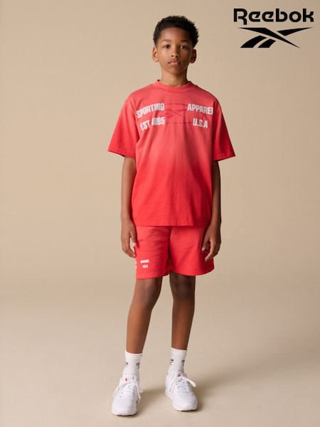 Reebok Boys Red Graphic 100% Cotton T-Shirt and Shorts Set (AV2607) | £24 - £30