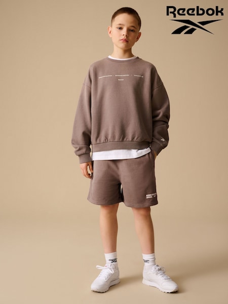 Reebok Boys Graphic 100% Cotton Washed Brown Sweatshirt and Shorts Set (AV2608) | £30 - £36
