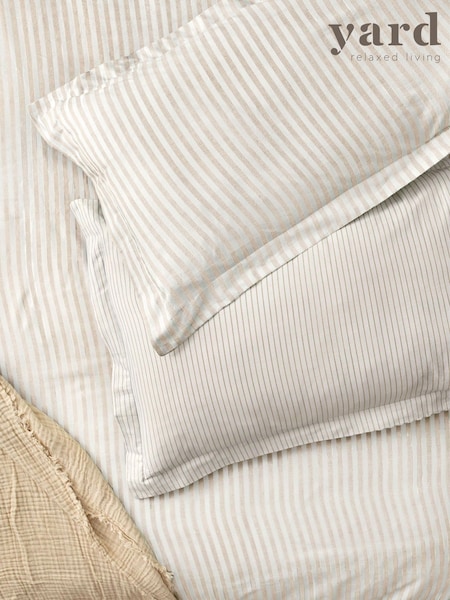 Yard Set of 2 Natural Hebden Melange Stripe 100% Cotton Pillowcases (AV2664) | £10