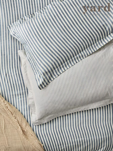 Yard Set of 2 Navy Hebden Melange Stripe 100% Cotton Pillowcases (AV2671) | £10