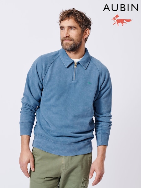 Aubin Navy Dunster Zip Neck 100% Cotton Sweatshirt (AV2698) | £89
