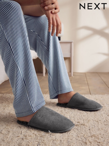 Grey Textured Mule Slippers (AV2817) | £16