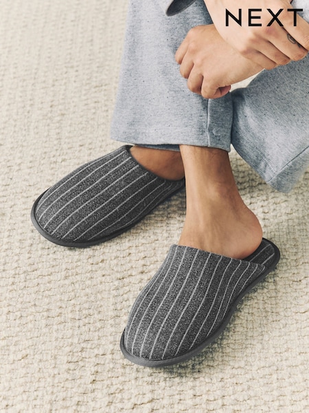Grey Stripe Mule Slippers (AV2820) | £18
