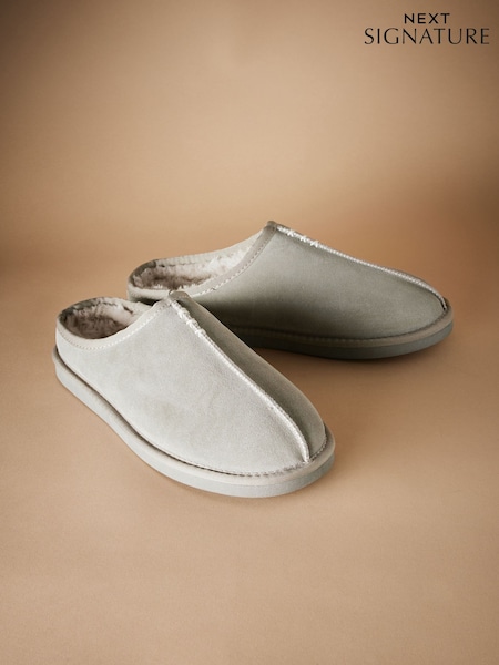 Grey Signature Suede Mules Slippers (AV2825) | £32