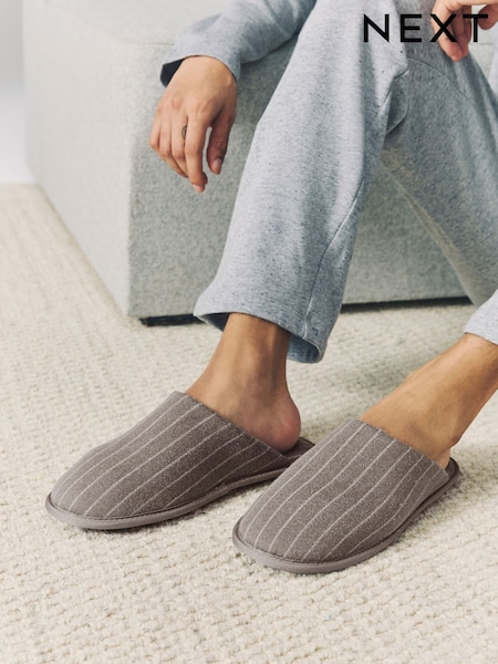 Brown Stripe Mule Slippers (AV2827) | £18