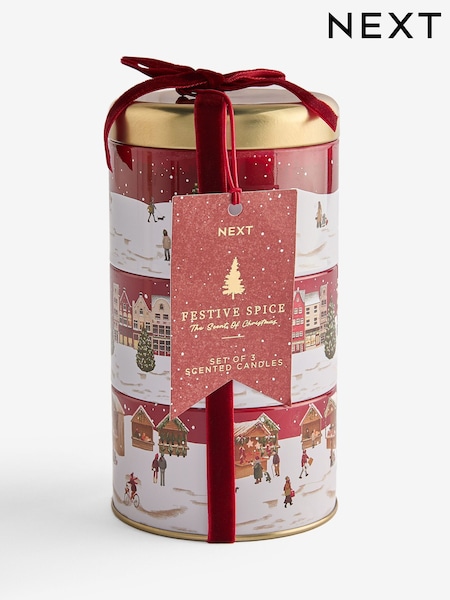 Red Festive Spice Set of 3 Candle (AV2899) | £12