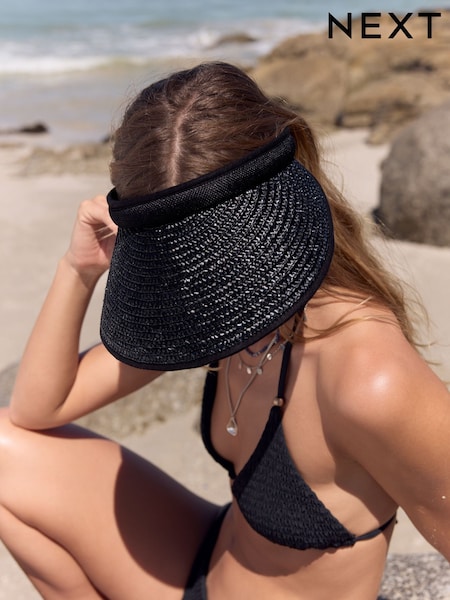 Black Straw Visor Hat (AV3076) | £16