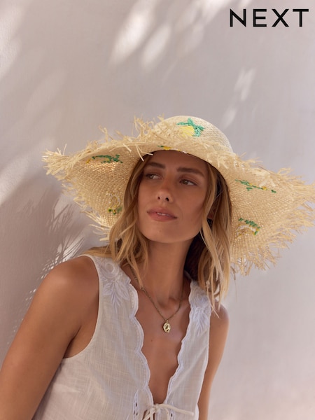 Lemon Applique Frayed Brim Floppy Hat (AV3078) | £38