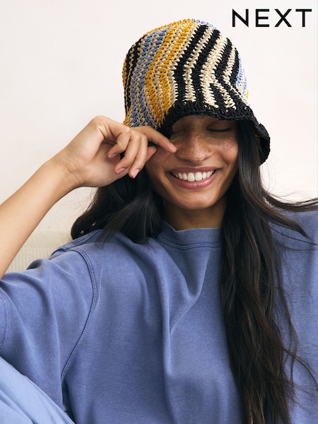 Multi Stripe Flat Top Crochet Bucket Hat (AV3079) | £20