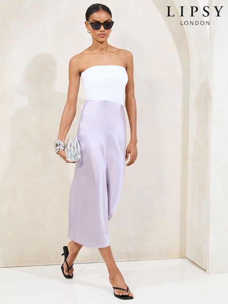 Lipsy Grey Midi Satin Skirt (AV3431) | £35