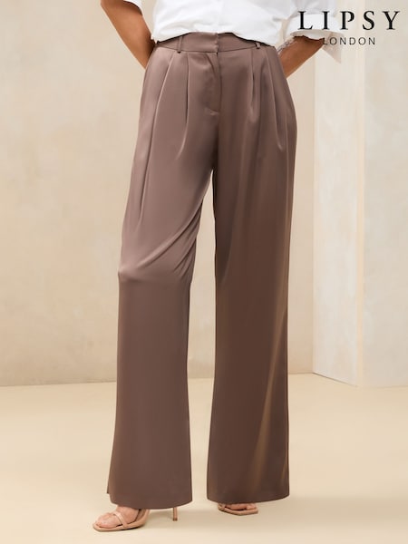 Lipsy Neutral Satin Wide Leg Trousers (AV3438) | £45