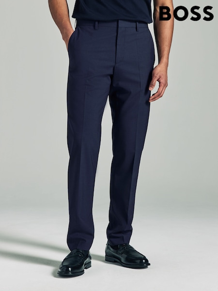 BOSS Blue Navy Regular Fit Wool Trousers (AV3449) | £149