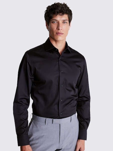 MOSS Black Tailored Fit 100% Cotton Sateen Shirt (AV3528) | £50