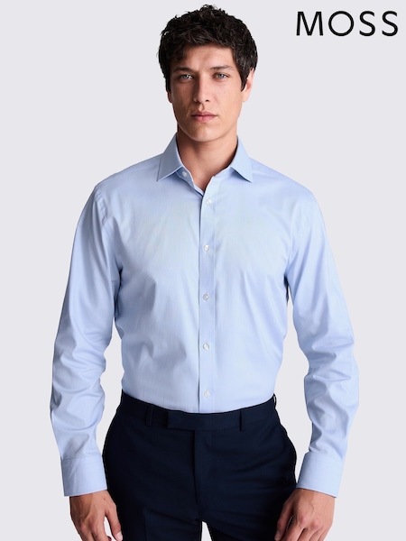 MOSS Blue Regular Fit Dobby Stretch Shirt (AV3535) | £40