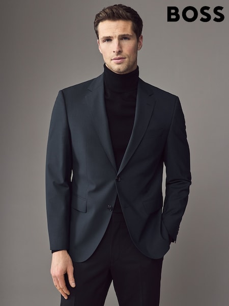 BOSS Blue Grey Regular Fit Cotton Suit Jacket (AV3565) | £349