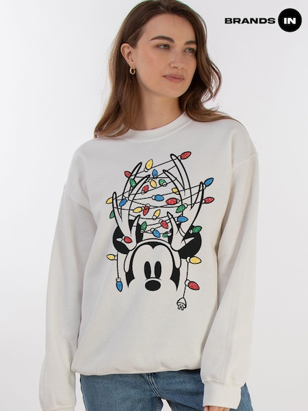 Brands In White Women Disney Mickey Mouse Christmas Lights Sweatshirt (AV3700) | £36
