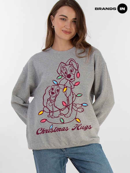 Brands In Grey Women Disney Lady & The Tramp Christmas Hugs Heather Sweatshirt (AV3705) | £36