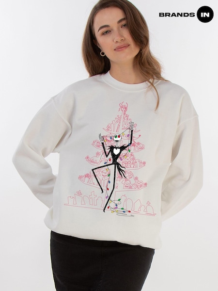 Brands In White Women Disney The Nightmare Before Christmas Tree Sweatshirt (AV3707) | £36
