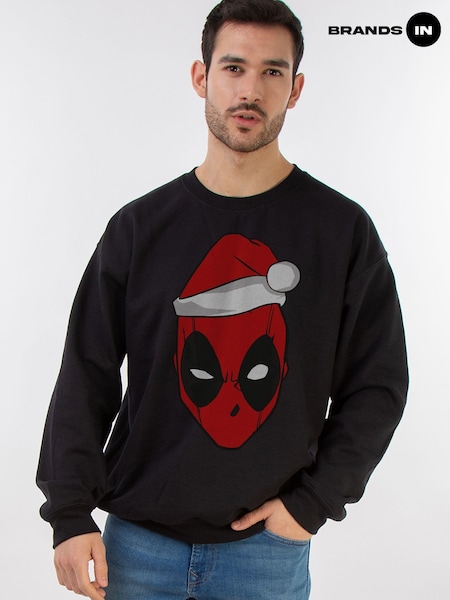 Brands In Black Marvel Deadpool Christmas Hat Men Sweatshirt (AV3710) | £36