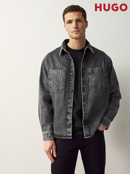 HUGO Grey Patch Pockets Oversized Fit Denim Shirt (AV3796) | £129