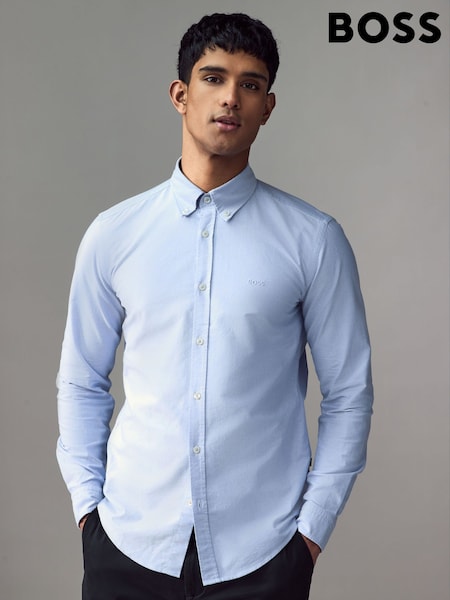 BOSS Blue/White Logo Detail Slim Fit Shirt (AV3798) | £119