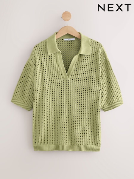 Green Sage 100% Cotton Mesh Fly Collar Polo Shirt (AV3986) | £35