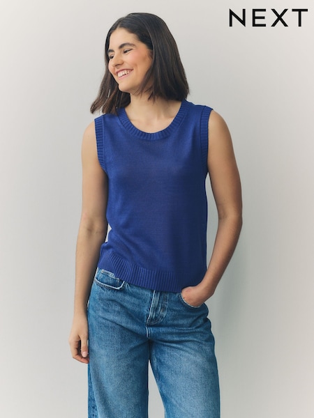 Blue Knitted Crew Neck Vest with Linen (AV4002) | £24
