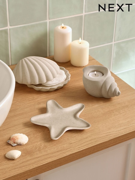 Set of 3 Natural Tealight Holder, Trinket Tray And Storage Dish Shell Ornaments (AV4010) | £18