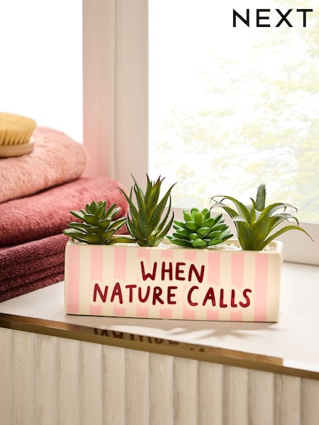 Pink Stripe Slogan Artificial Plant Bathroom Ornaments (AV4016) | £28