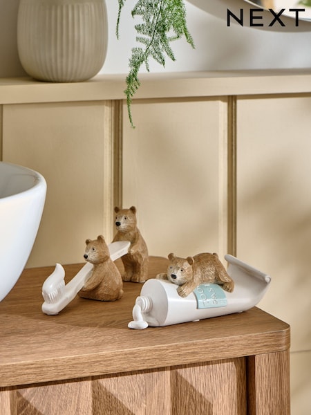 Set of 2 Natural Bertie Bear Bathroom Ornaments (AV4022) | £18