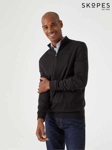 Skopes Black Miles Merino Blend Quarter Zip Sweater (AV4041) | £49