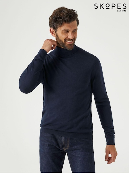 Skopes Blue Russ Merino Blend Roll Neck Sweater (AV4044) | £60