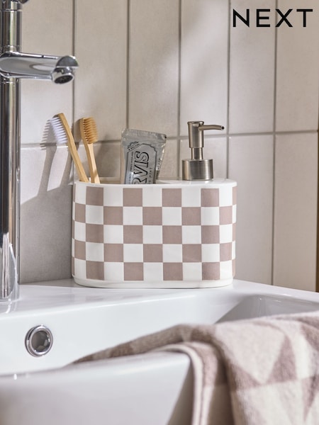 Natural Chequerboard Soap Dispenser and Tidy (AV4054) | £15