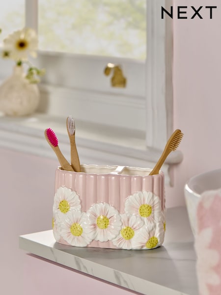 Pink Rib Floral Print Toothbrush Tidy (AV4066) | £14
