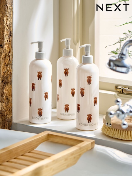 Set of 3 Natural Hamish Print Reusable Dispenser Bottles (AV4070) | £18