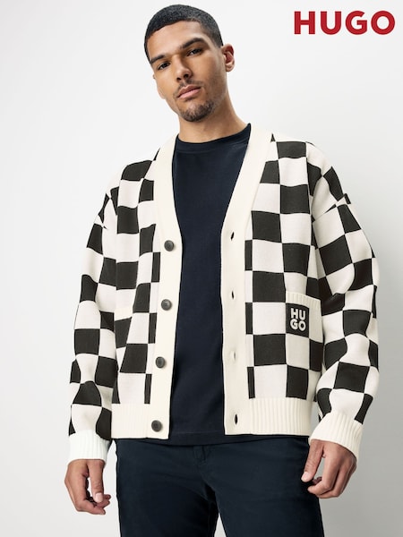 HUGO Natural Checked Pattern Oversized Fit Cardigan (AV4159) | £199