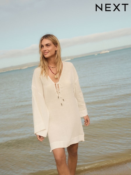 White 100% Cotton  Beach Kaftan (AV4227) | £24