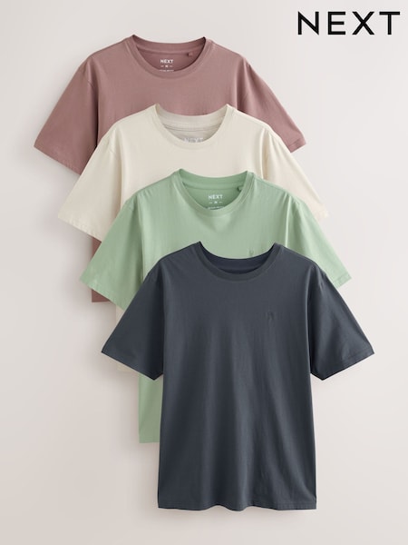 Grey/Pink/Ecru/Green Regular Fit 100% Cotton T-Shirts 4 Pack (AV4261) | £38