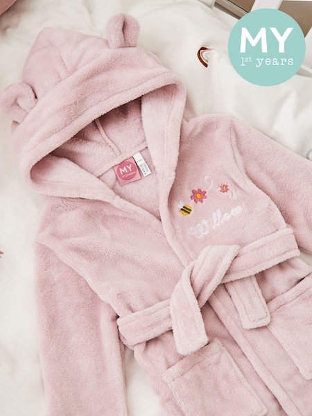 My 1st Years Pink Personalised Bumblebee Design Pink Fleece Robe (AV4377) | £30
