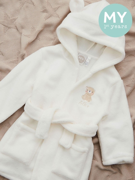 My 1st Years Personalised Biscuit Bear White Fleece Robe (AV4379) | £30