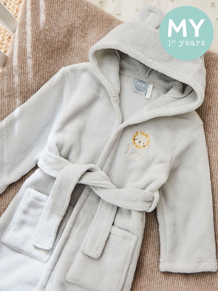 My 1st Years Grey Personalised Lion Cub Fleece Robe with Ears (AV4380) | £30