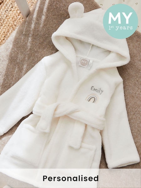 My 1st Years Personalised Rainbow White Fleece Robe with Ears (AV4381) | £30