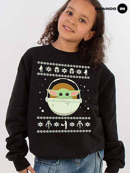 Brands In Black Girls Star Wars The Mandalorian Christmas Sweatshirt (AV4387) | £25