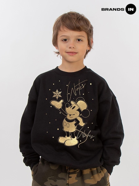 Brands In Black Boys Disney Mickey Mouse Winter Wishes Sweatshirt (AV4396) | £25