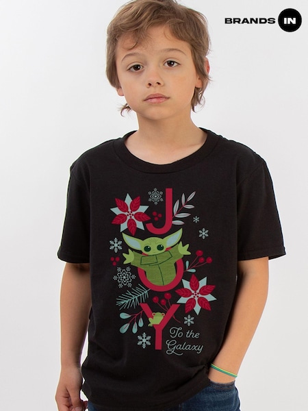Brands In Black Boys Star Wars The Mandalorian Joy To The Galaxy 100% Cotton T-Shirt (AV4399) | £18