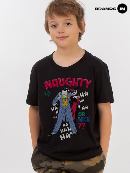 Brands In Black Boys DC Comics The Joker Naughty Or Nice 100% Cotton Christmas T-Shirt (AV4403) | £20
