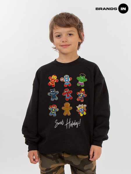 Brands In Black Boys Marvel Gingerbread Avengers Sweatshirt (AV4404) | £25