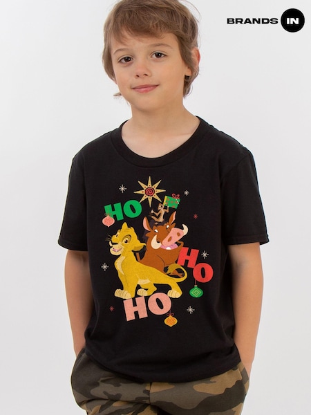 Brands In Black Boys Disney The Lion King Ho Ho Ho 100% Cotton Christmas T-Shirt (AV4405) | £20