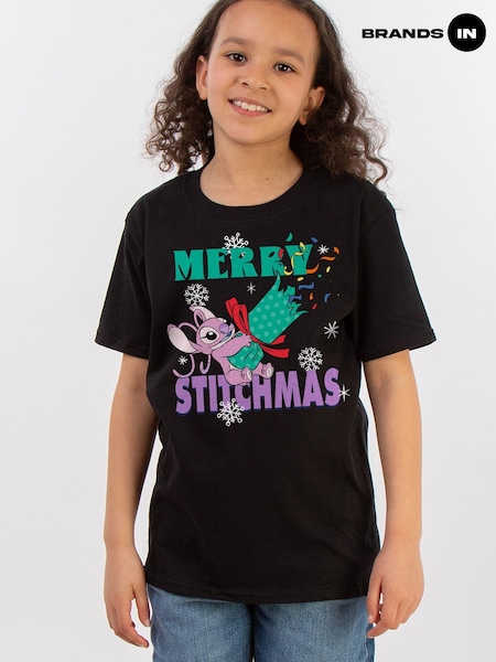 Brands In Black Girls Disney Lilo and Stitch Angel Merry Christmas Stitchmas 100% Cotton T-Shirt (AV4406) | £20