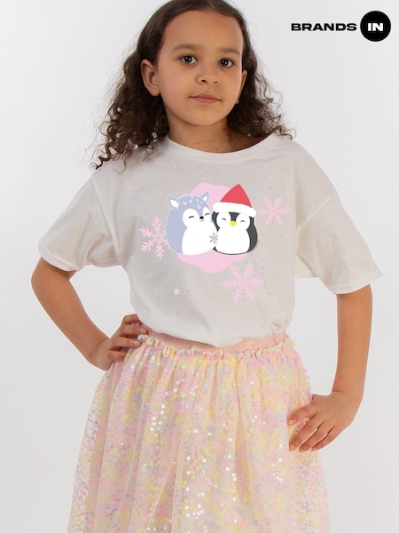 Brands In White Girls Squishmallows Snow Christmas Hug 100% Cotton T-Shirt (AV4407) | £20